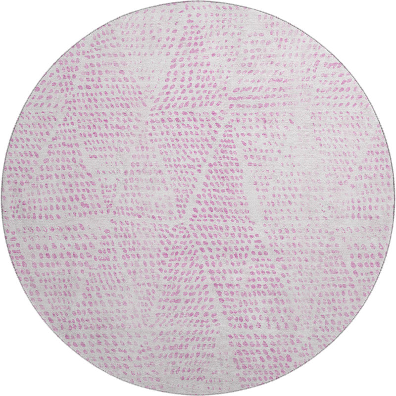 Premium Machine Washable Cerrito AMF591 Pink Rug, Round 8'