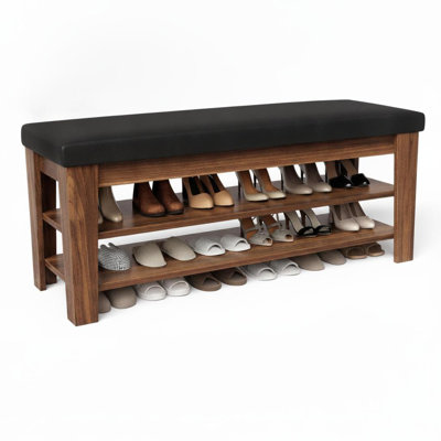 47 inch 2 Tier Wood Shoe Storage Bench Flip Top Hidden Storage Padded Cushion Adjustable Shelf Entryway Shoe Rack