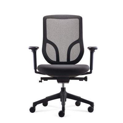 Chaise de travail ergonomique Tango avec housse en polyuréthane doux, accoudoirs et dossier en filet élastique