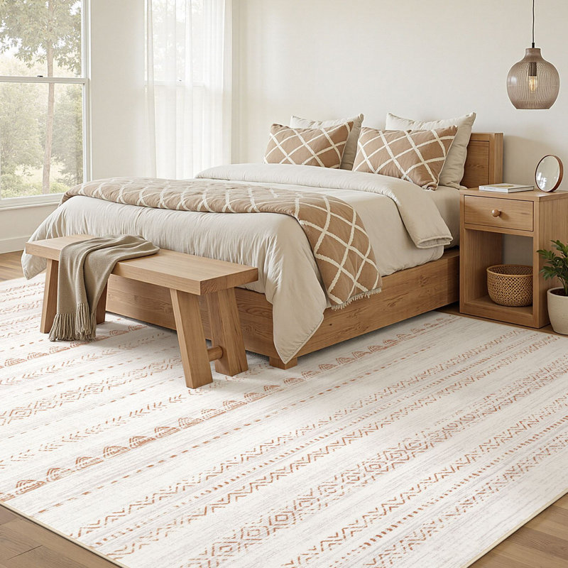 Modern Geometric Area Rug Moroccan Washable Low Pile Carpet Non-Slip Abstract Pattern Soft Floor Mat, Rectangle 5' x 7'