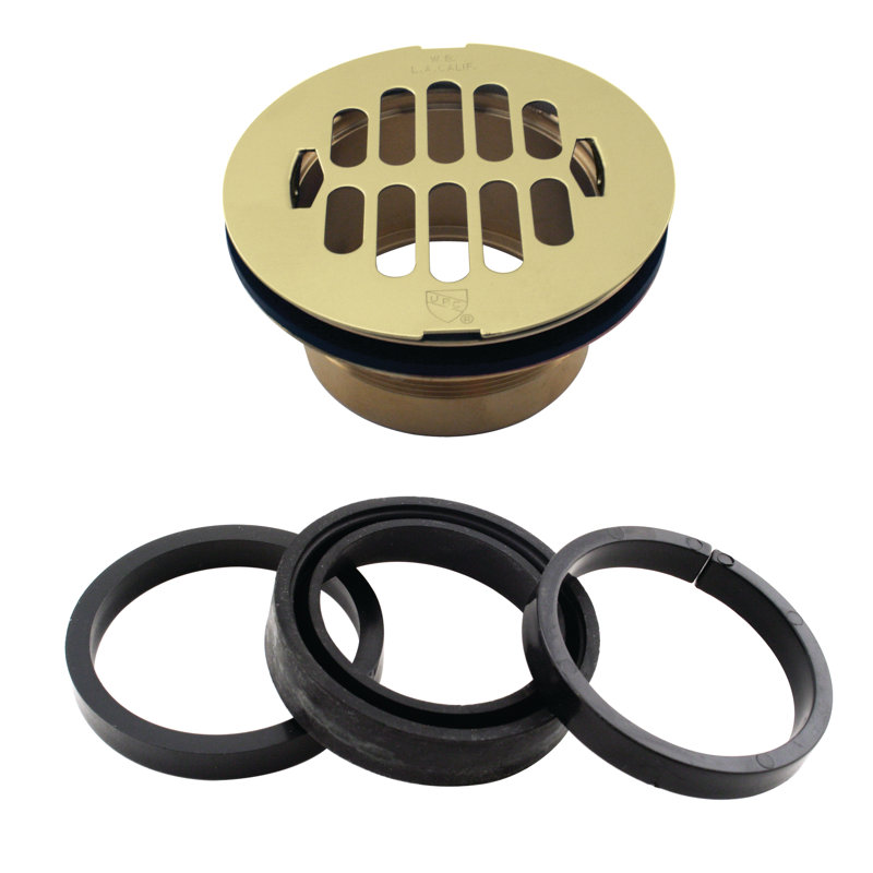 4-1/2" OD Swedge-Lock Shower Drain Body with Grid Cover Plate, Polished Brass