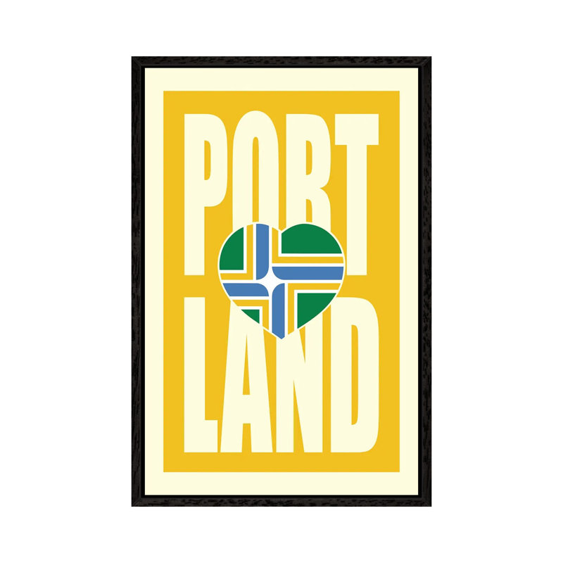 Portland Typography Flag by Benton Park Prints - Print on Canvas, Black Framed, 101.6 cm H x 66.04 cm W
