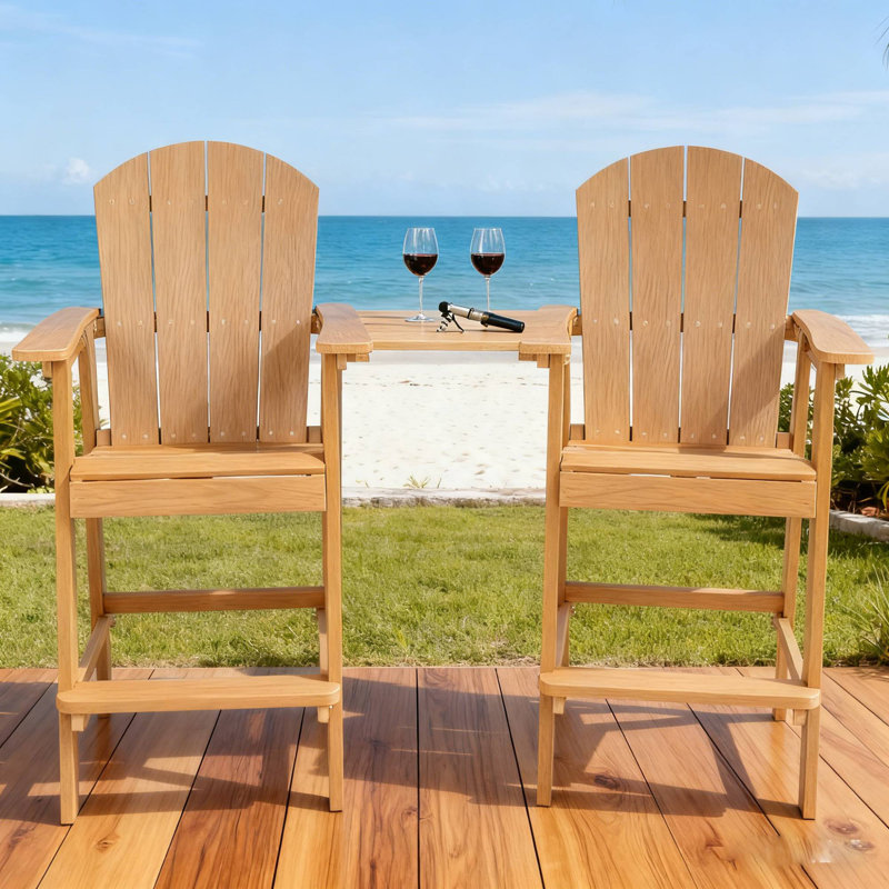Outdoor Bar Chair Set Perfect For Patio Happy Hour Togethers & Casual Evening Hangouts, Teak