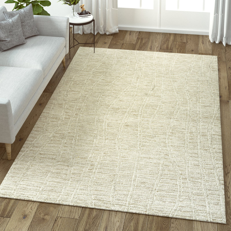 Tapis d'intérieur décontracté en laine naturelle fait à la main, Rectangle 7 pi 9 po x 9 pi 9 po