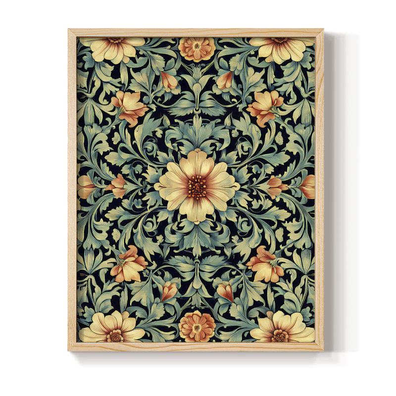 WM MORRIS Series DCCCLXIV Framed Print - Solid Wood, 11" H x 9" W