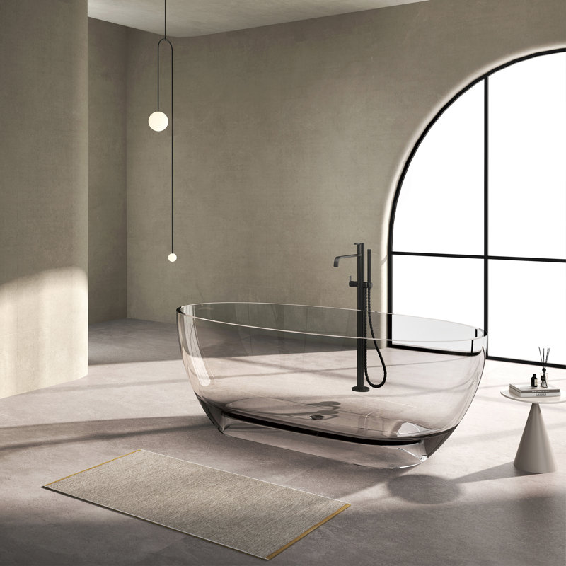 62,99 po X 28 po. Baignoire de trempage autoportante en acrylique avec drain Flatbottom, Gris transparent