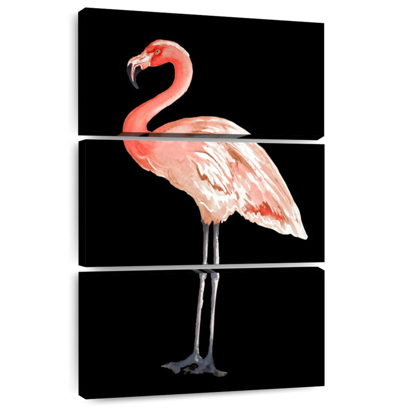 Flamant rose sur fond noir, H 38 po x l 24 po