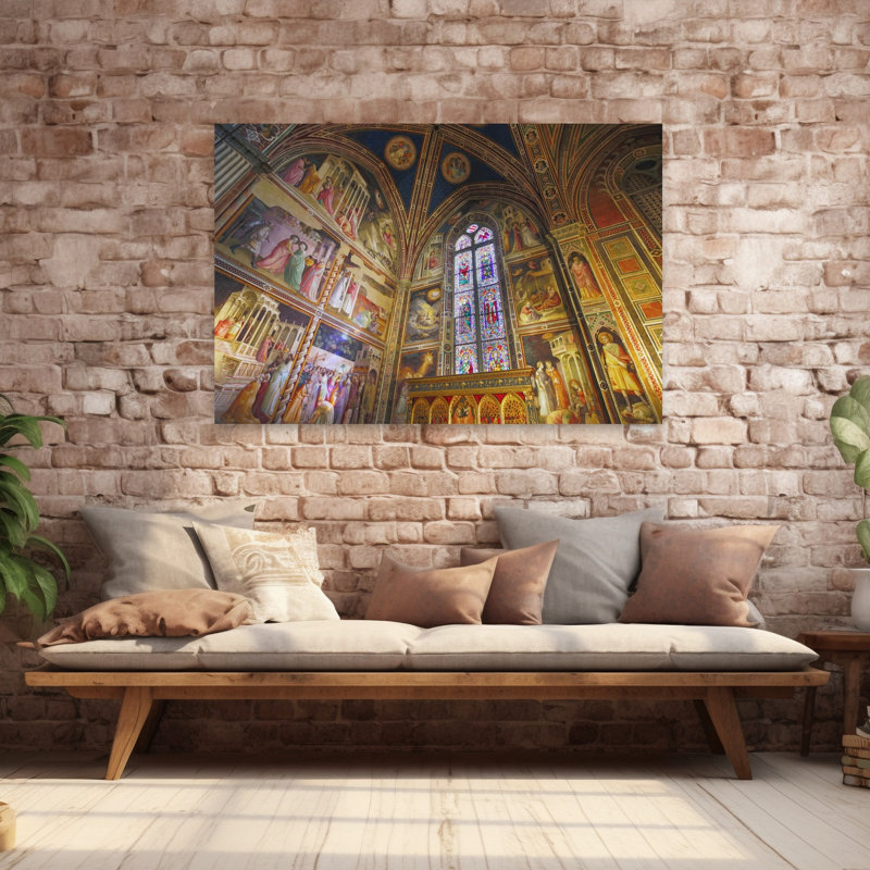 Florence Tuscany Italy. Santa Croce Basilica. Frescoes and stained glass windows in the Baroncelli Chapel by Taddeo Gaddi c1300-1366. 1 Piece Wrapped Canvas Wall Art