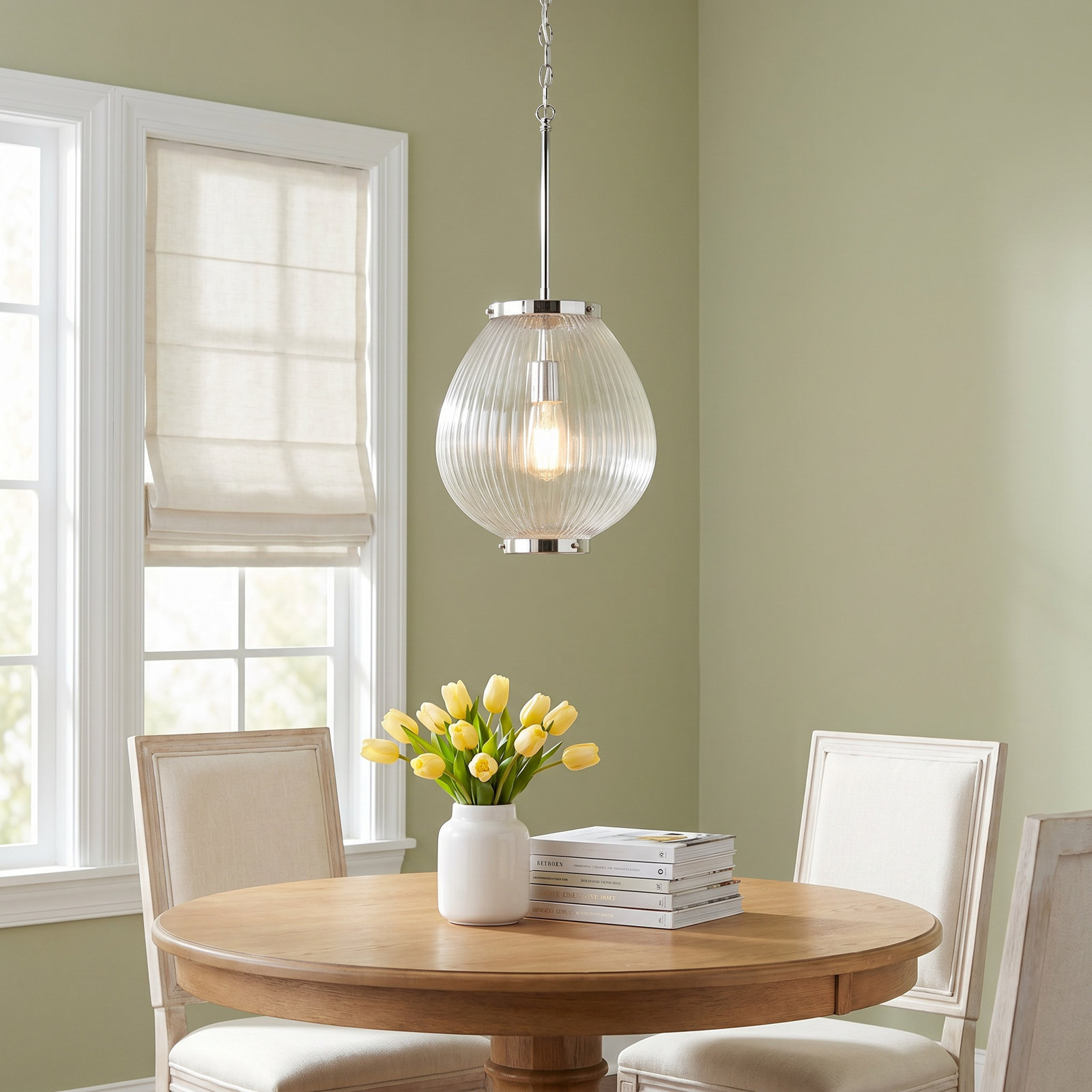 Single Light Glass Dimmable Pendant, Chrome