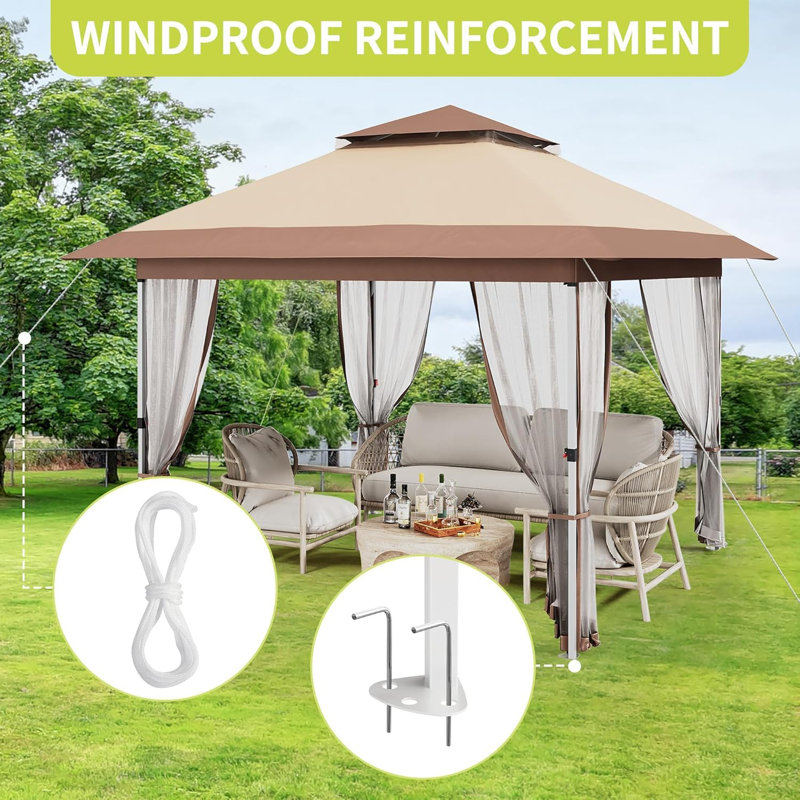 10x10 Ft Pop Up Gazebo, Canopy Tent With Mosquito Netting, Adjustable Height Outdoor Gazebo With Wheeled Carry Bag For Backyard, Garden