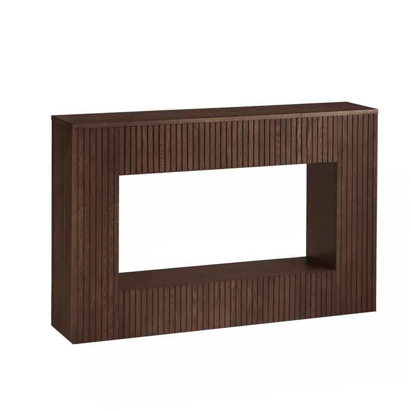 55" Modern Slatted Console Table, Narrow Entryway Table For Living Room Or Hallway, Walnut
