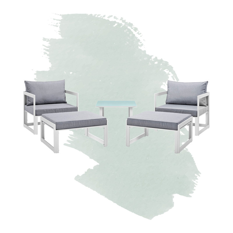 Ensemble de canapé modulaire d'extérieur 5 pièces Fortuna Fortuna, Blanc, Gris