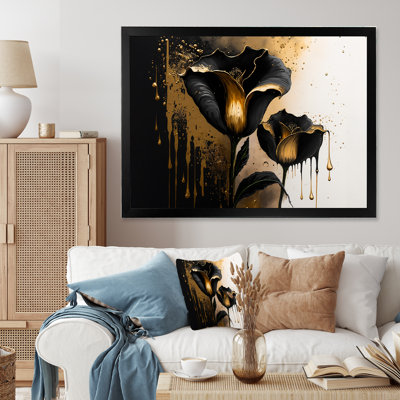 Black and Gold Cally Lillies - Graphic Art on Canvas