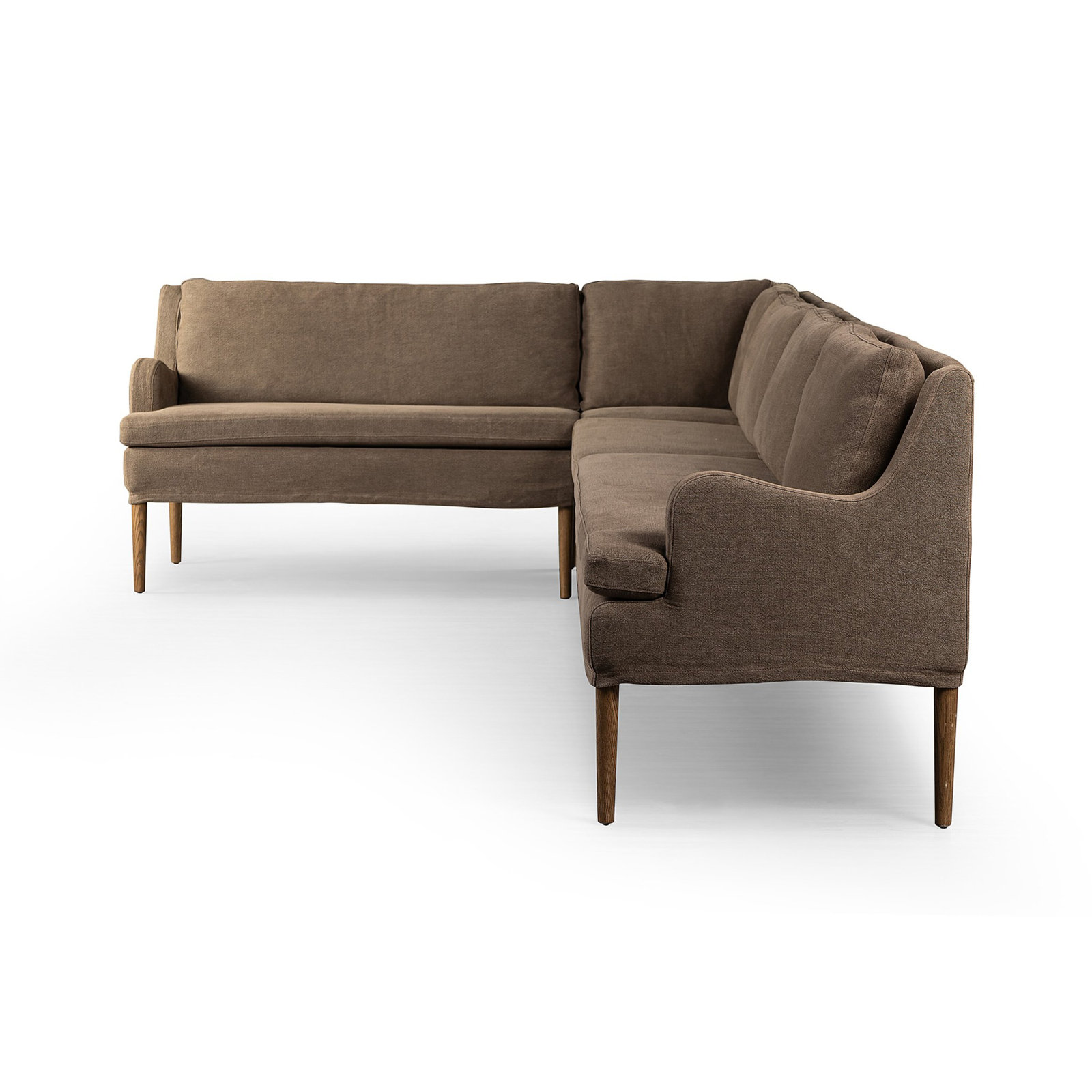 Aurelia Dining Banquette, Left Hand Facing, Broadway Coffee Linen, 34.5" H x 137.5" W x 76" D