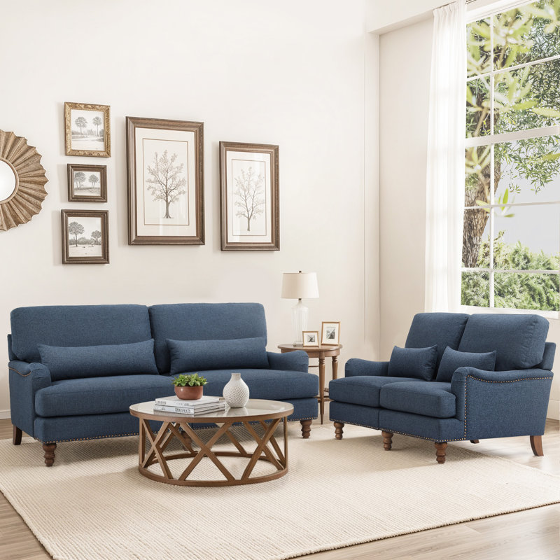 Ensemble de salon rembourré Hierro, Polyester bleu marine