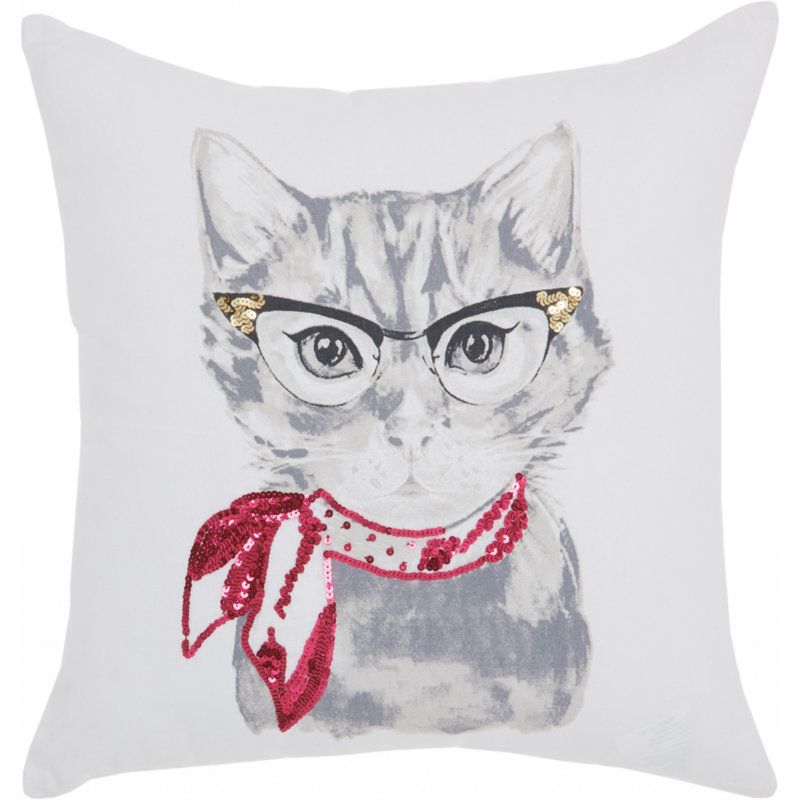 18" White and Red Embroidered Cotton Throw Pillow