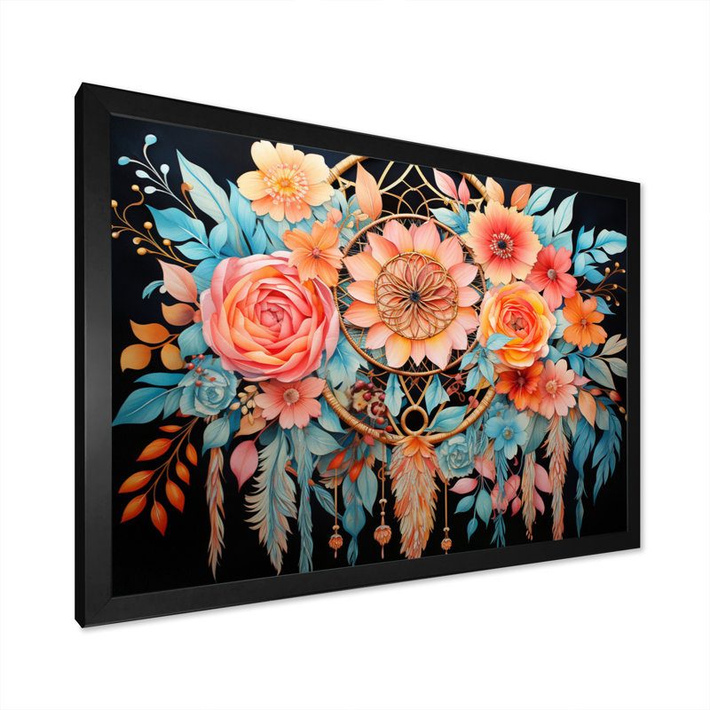 Coral Dream Catcher Dreams, reproduction d'art sur toile, Cadre simple noir, H 30 po x l 40 po x P 1,5 po