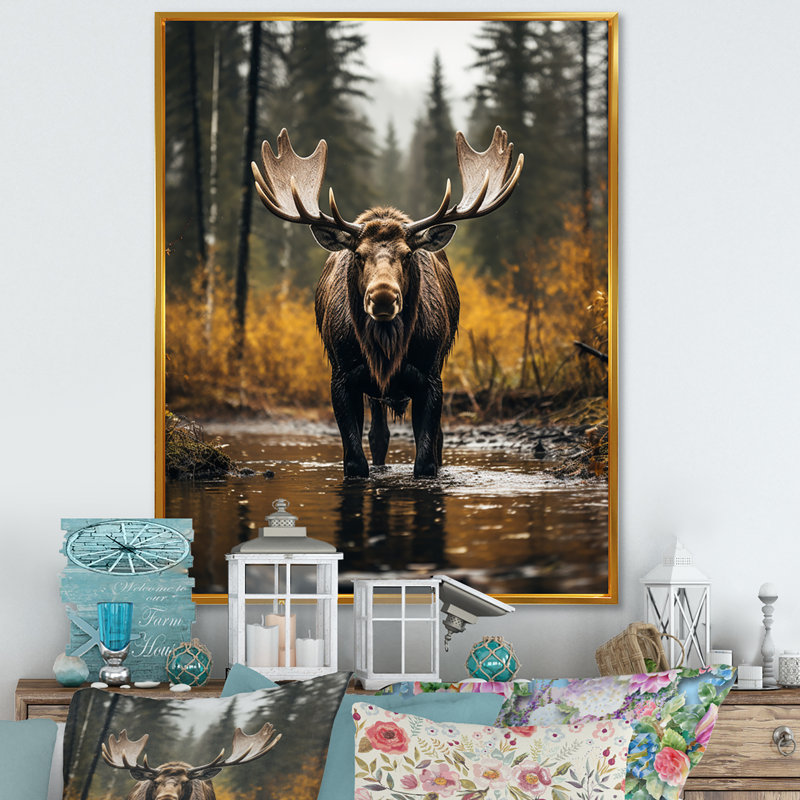 Orignal majestueux de Cammeray en Alaska - Alaska, art mural, H 20 po x l 12 po x P 1 po, Cadre flottant doré
