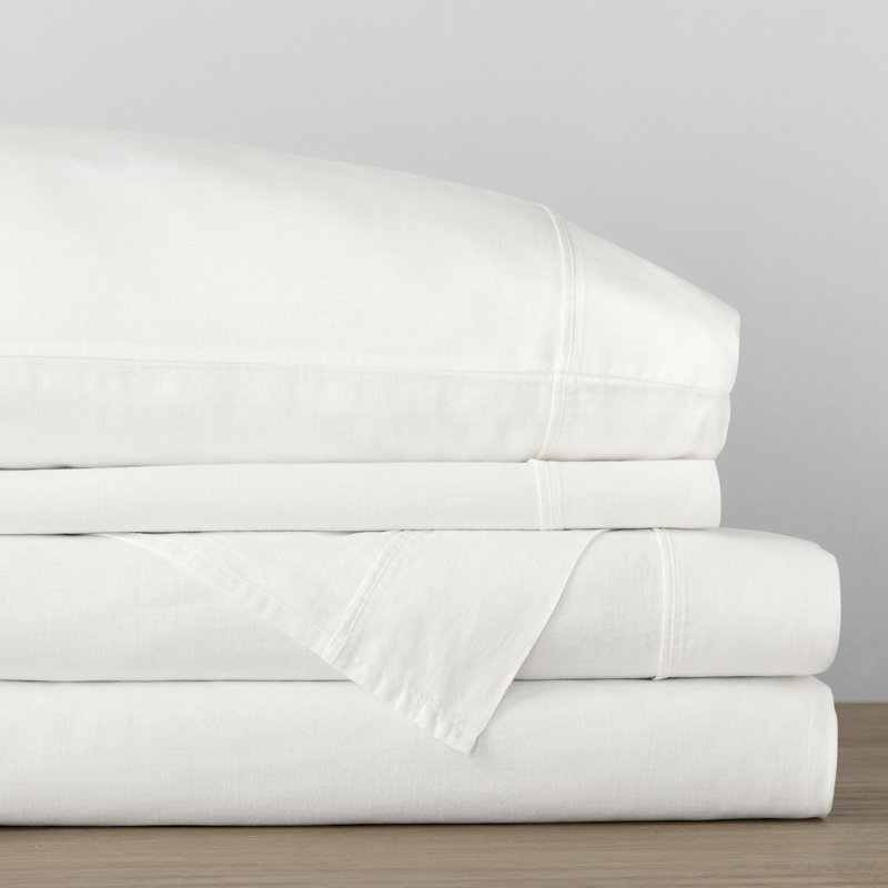 Jeffen Linen Blend Sheet Set, Full Sheet Set + 1 Fitted Sheet + 2 Pillowcases, White