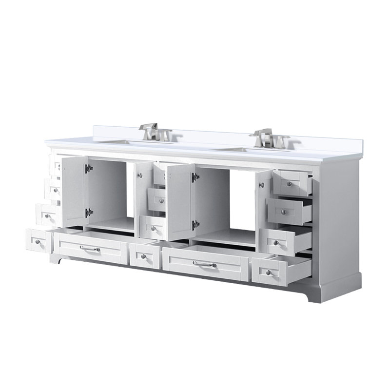 Ensemble de meuble-lavabo double avec plateau en marbre de culture et robinet, Blanc