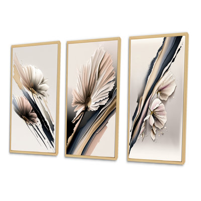 " Beige Gerber Flowers Hyperrealistic " 3 - Pieces
