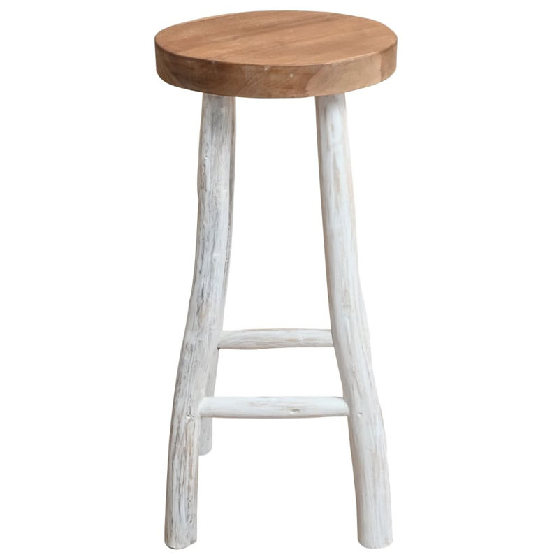 Tabouret de bar en bois de teck massif, Blanc