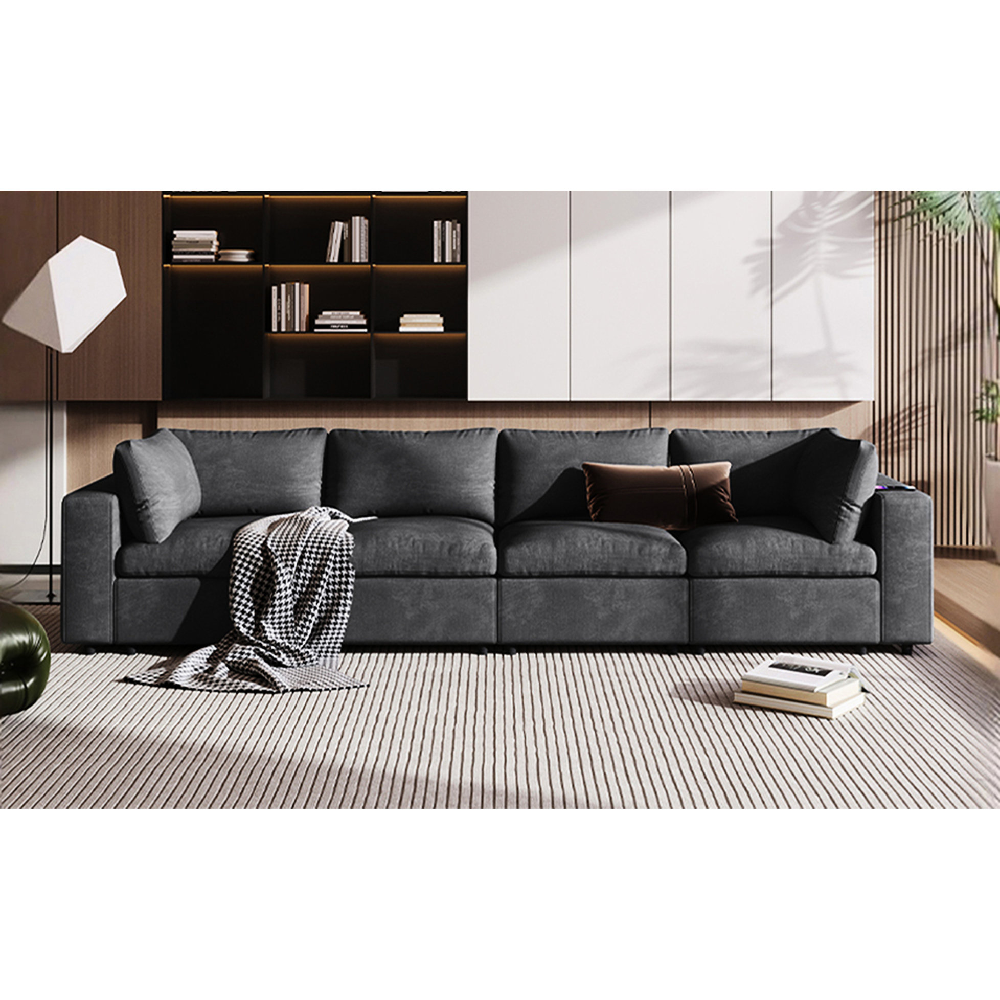 Latitude Run® Spacious Upholstered Living Room With Storage & Charging ...