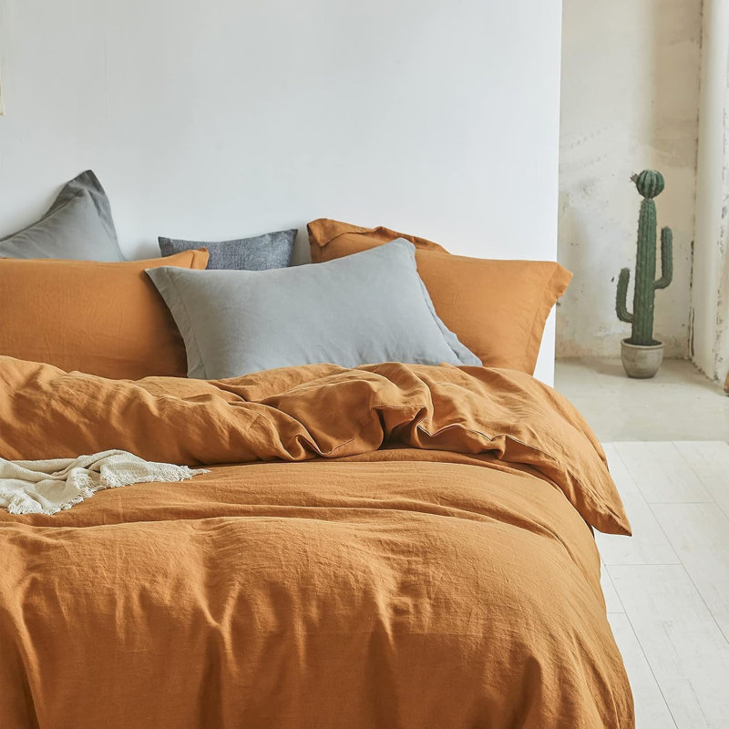 100% Linen Duvet Cover Set, Full Duvet Cover + 2 pillowcases, Rust