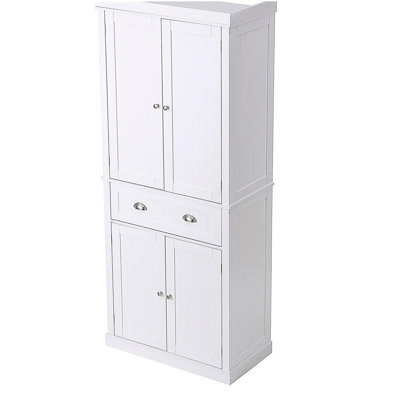 72" Kitchen Pantry Storage Cabinet, Freestanding Utility Cabinets with Doors, Drawer and 3 Adjustable Shelves, Tall Food Buffet Pantries for Kitchen, Living Room, Dinning Room, Laundry, White