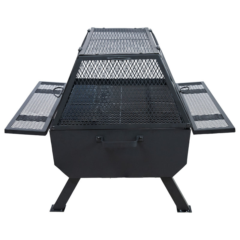Black Steel Outdoor Fire Pit with Grill and Spark Screen