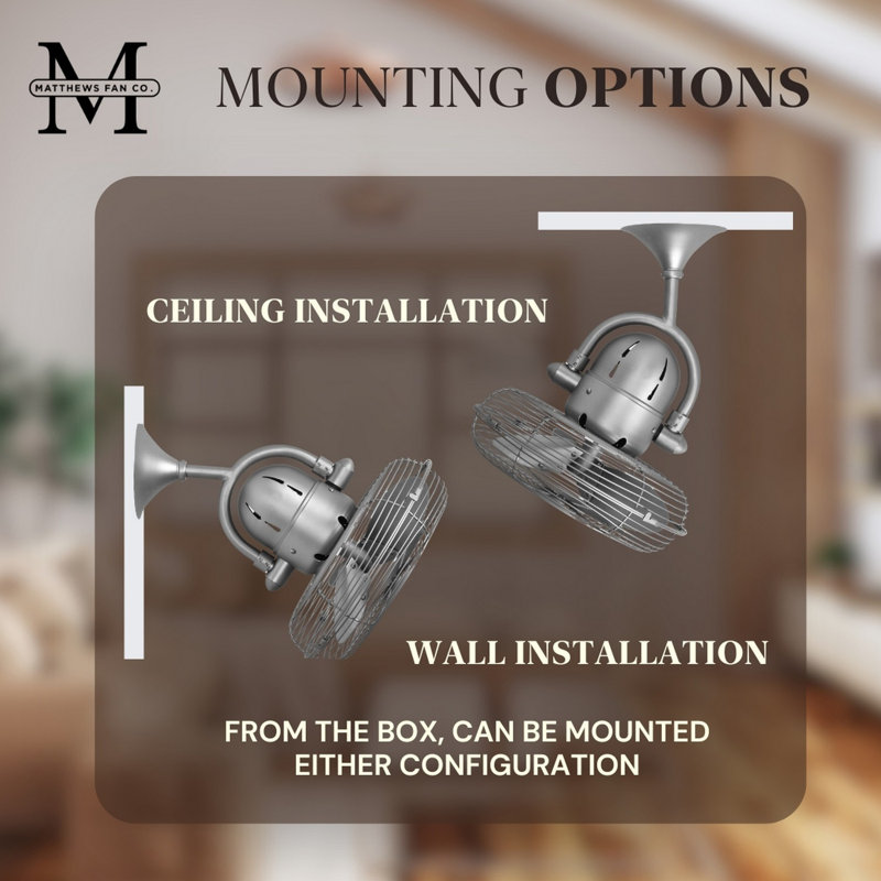 13" Oscillating Wall Mounted Fan, Brushed Nickel