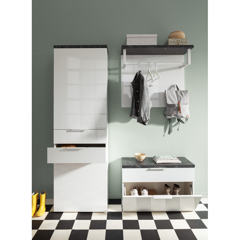 Mundi 2 Door Wardrobe, 190cm H x 61cm W x 36cm D, Glossy White/Grey