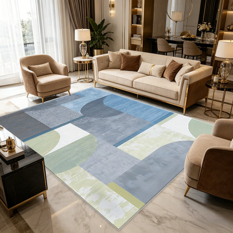 Light Blue Geometry carpet-easy to clean, machine-washable, soft and comfortable; suitable for door mats, kitchens, living rooms, bedrooms, corridors, and laundry areas. Easy to clean, durable carpet for home decoration.