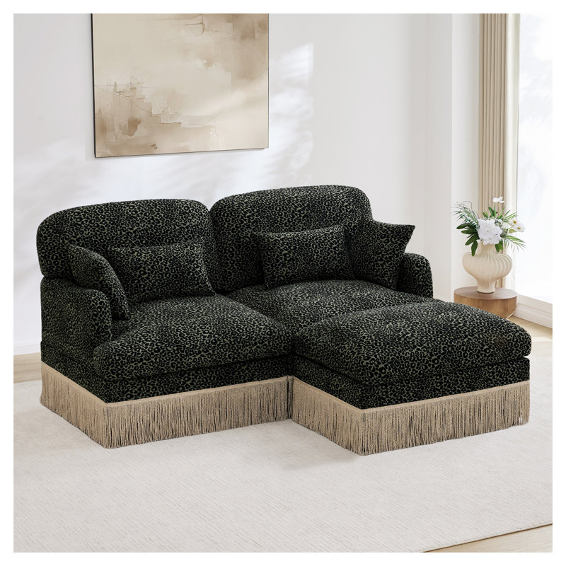 Canapé modulaire moderne avec imprimé léopard et repose-pieds en chenille Modern
