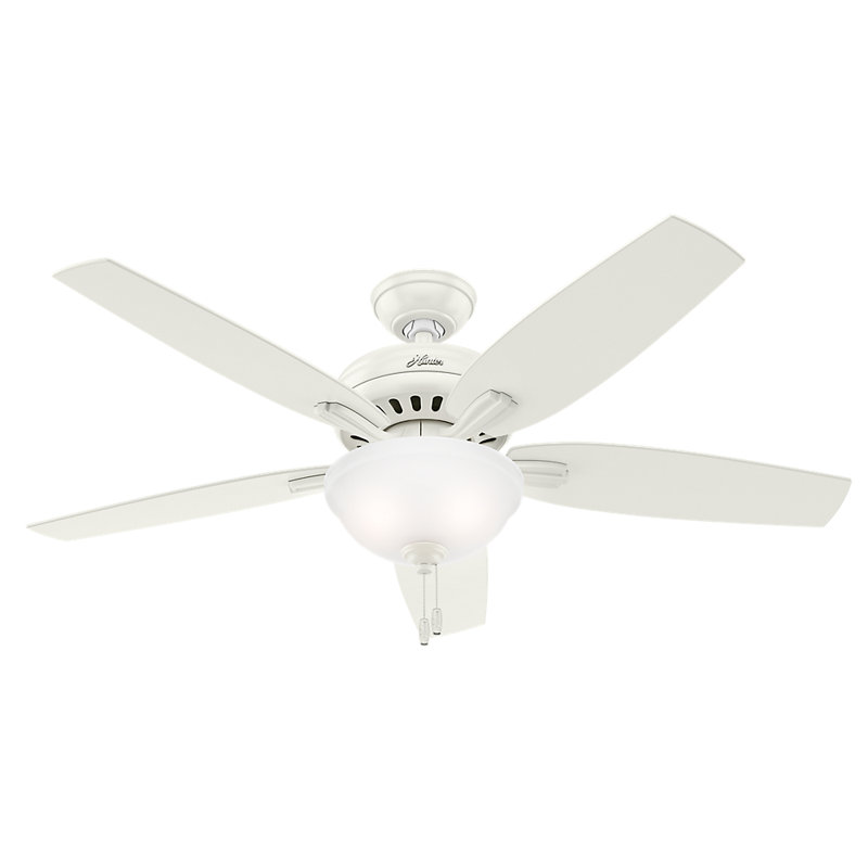 52" Newsome 5 - Blade Standard Ceiling Fan with Pull Chain and Light Kit Included, Fresh White