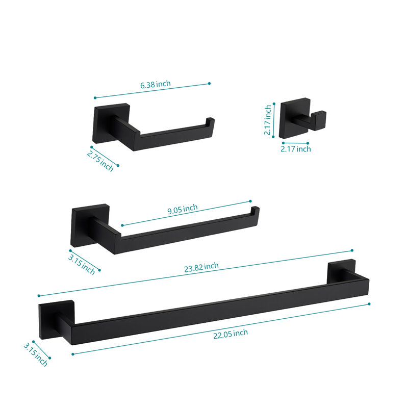 4 - Piece Bathroom Hardware Set, Matte Black