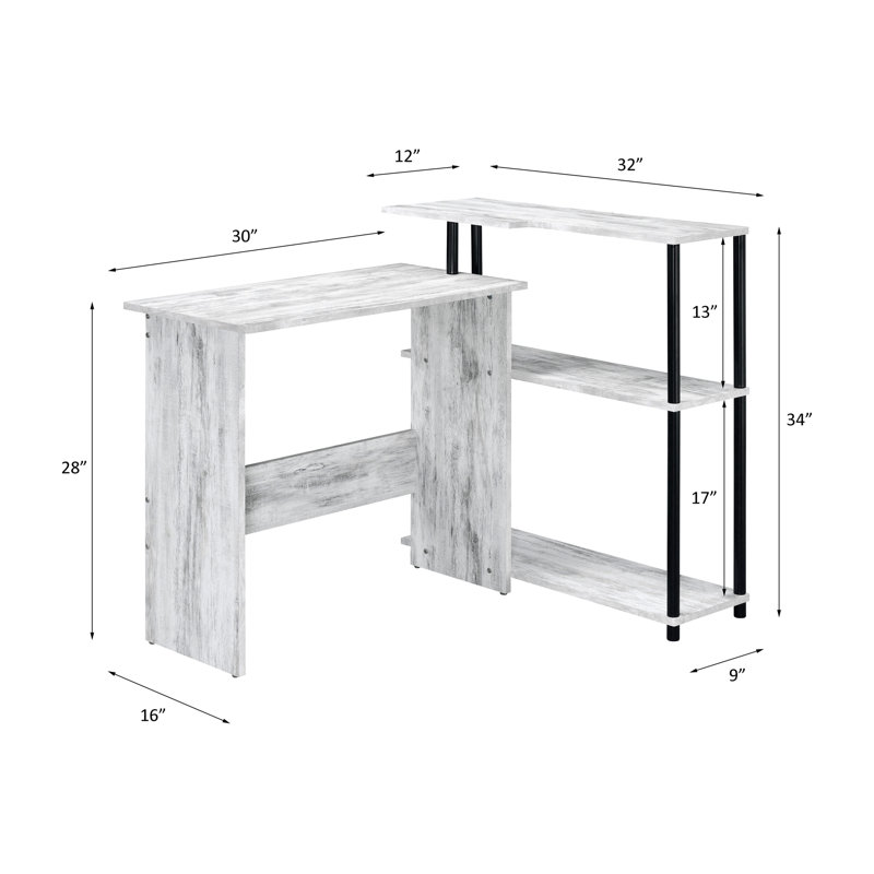 Levi Antique White & Black Finish Writing Desk, White