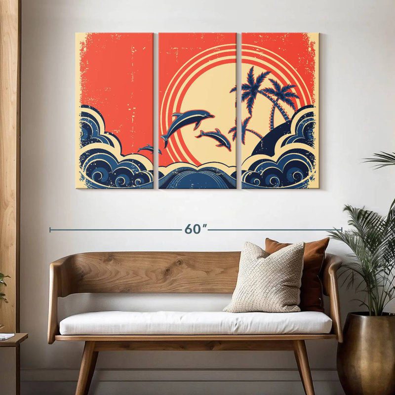 Brampt Retro Beach Dolphins, 32" H x 50" W