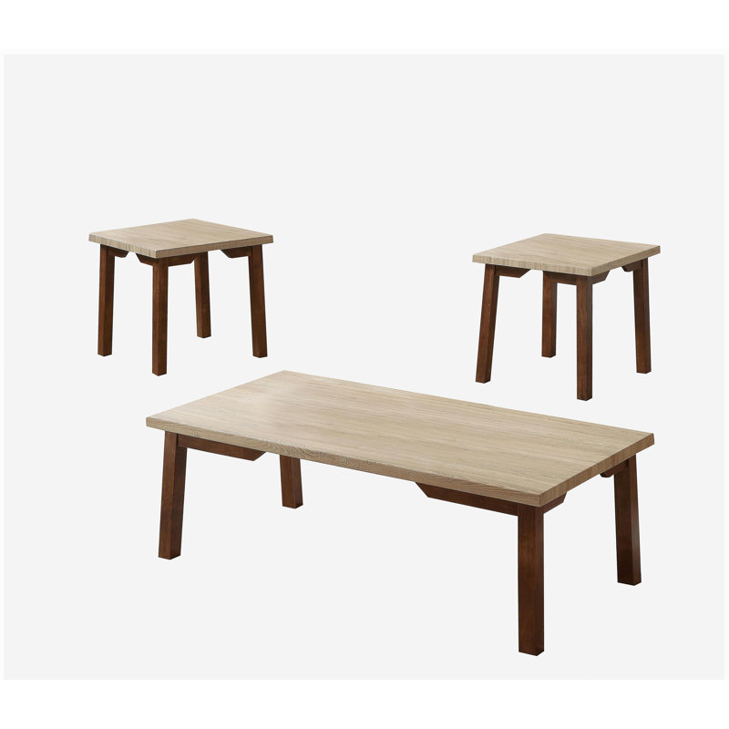 Ensemble de 3 tables basses beiges et brunes et 3 tables de bout