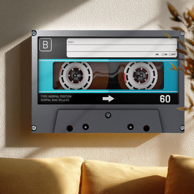 Vintage Cassette Tape Canvas Wall Art (Retro Music Tone) Stretched Frame for Music Nook