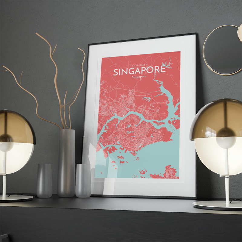 Singapore City Map In Maritime - No Frame Print, 17cm H x 11cm W x 0.05cm D