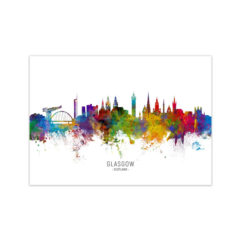 Glasgow Scotland Skyline by Michael Tompsett - Print, 42cm H x 59cm W x 1cm D, Unframed
