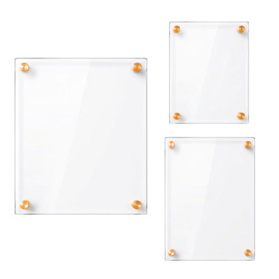 Floating Acrylic Gallery Wall Frame Set with 1" Standoff Hardware, 8" x 10", 11" x 14" & 16" x 20", 3-Piece Set