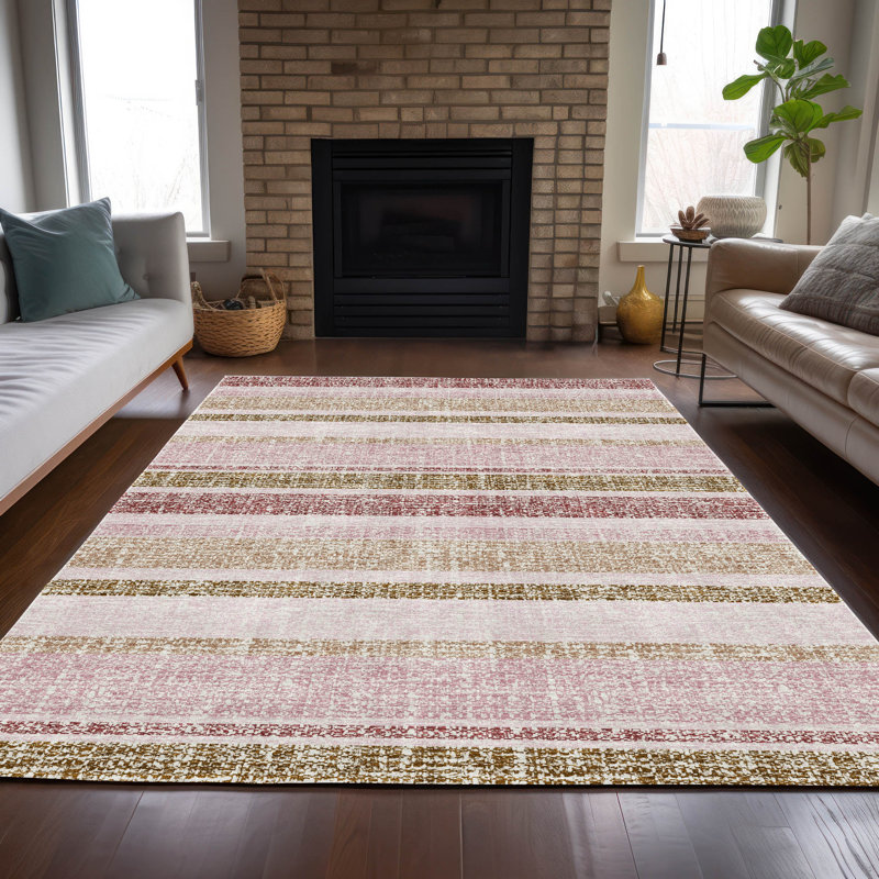 Tapis intérieur / extérieur rose lavable à la machine Xhevrie, Rectangulaire 3 pi x 5 pi