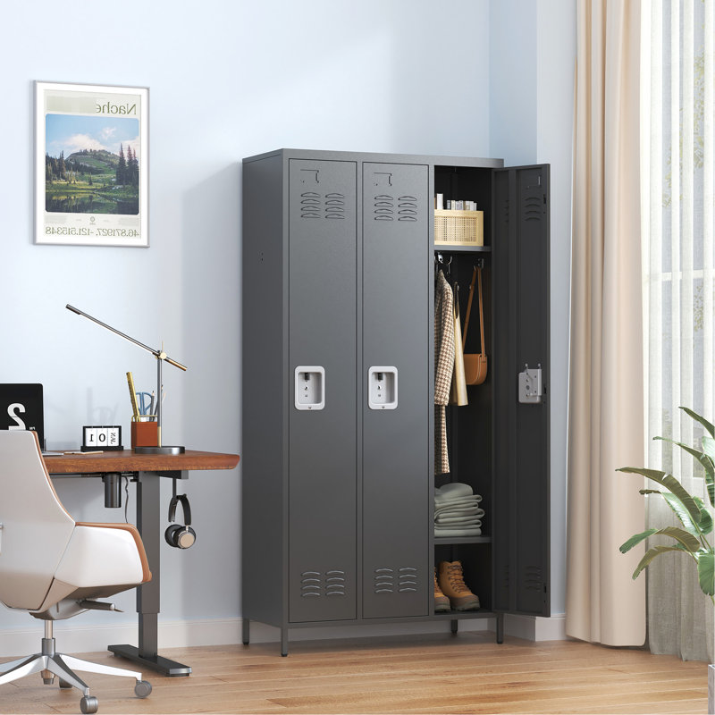 Metal Storage Locker With Modern And Functional Design - Home Gym Office Garage, Black 3 Door Lockers For Different Uses