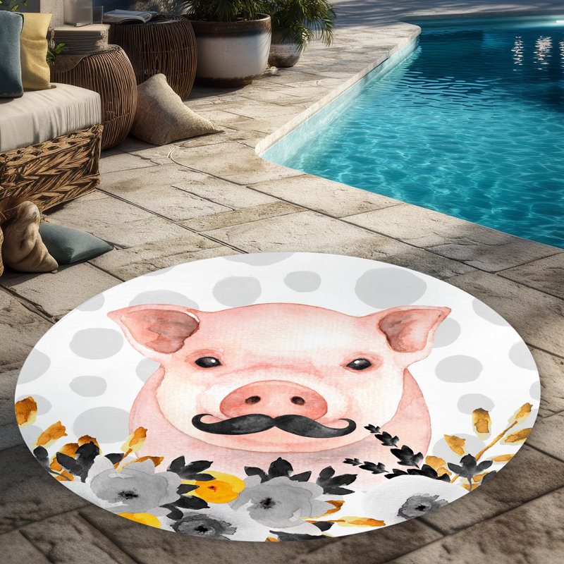 Little Disguised Pig Rug | Pink Round Farm Animal Decor