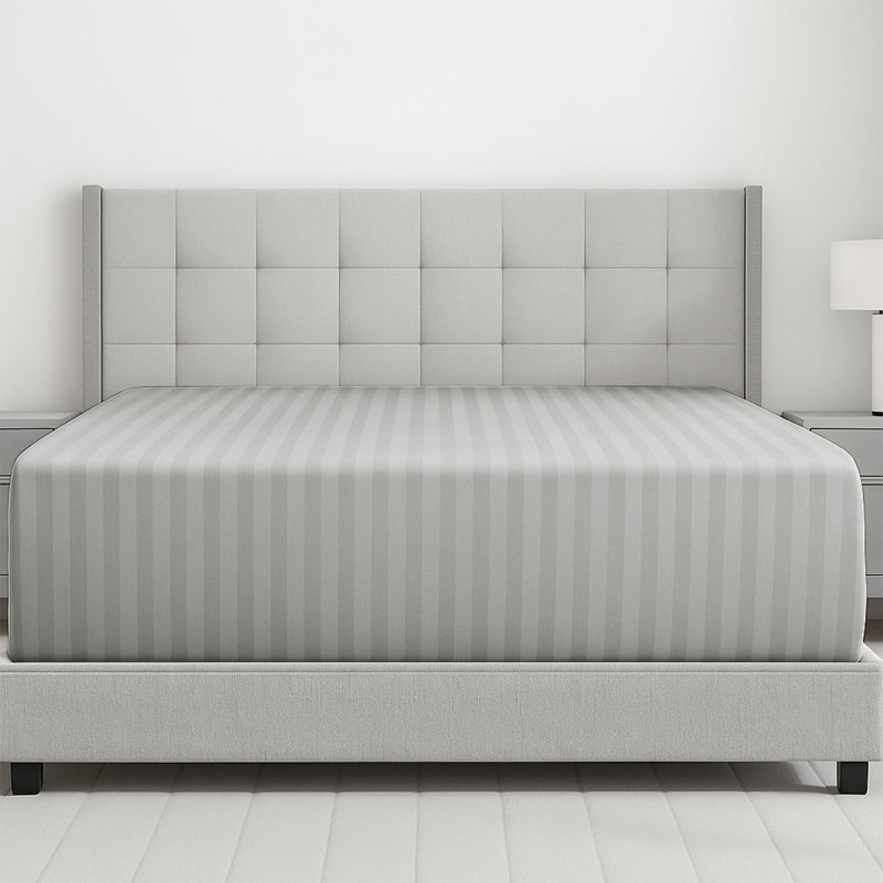 Microfiber Striped Fitted Sheet, Double (4'6), Silver