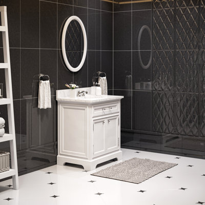 Meuble-lavabo de comptoir en marbre blanc Carrara 30 po avec robinet Derby