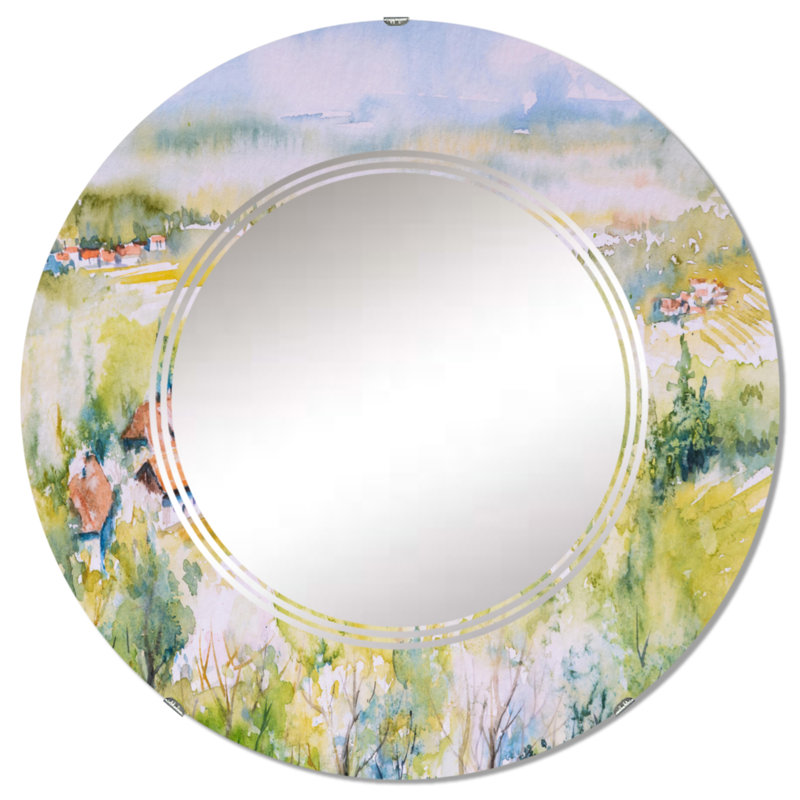 Paysage italien en couleurs pastel - Miroir mural rond, 32 po x 32 po