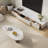 94.5 "beige Tv Stand, 54.3" Oval Coffee Table Set, White Imitation Marble Countertop Media Console, Gold Base, Modern Living Room Furniture Set, Suitable For Large Space Use
